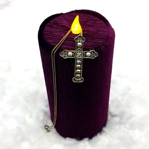 Vintage Sterling Silver Ornate Cross Brooch and Necklace